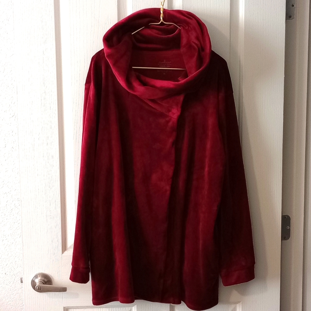 CUDDL DUDS PLUSH VELOUR RED JACKET/HOODIE SZ XL